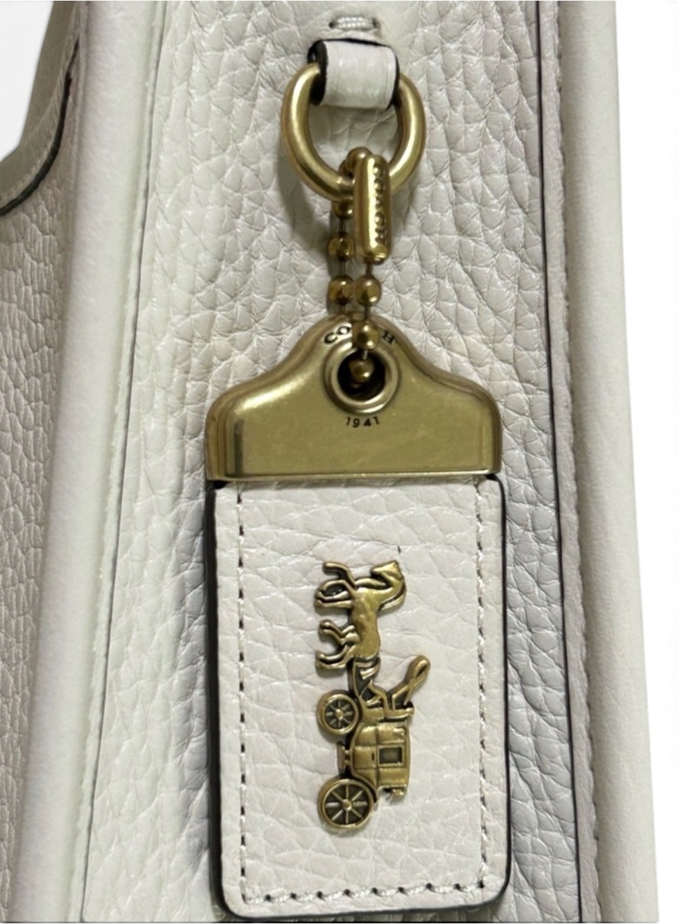 COACH 1941 Emery Varsity Stripe Glovetanned Pebble Leather Crossbody in Chalk - Picture 3 of 13